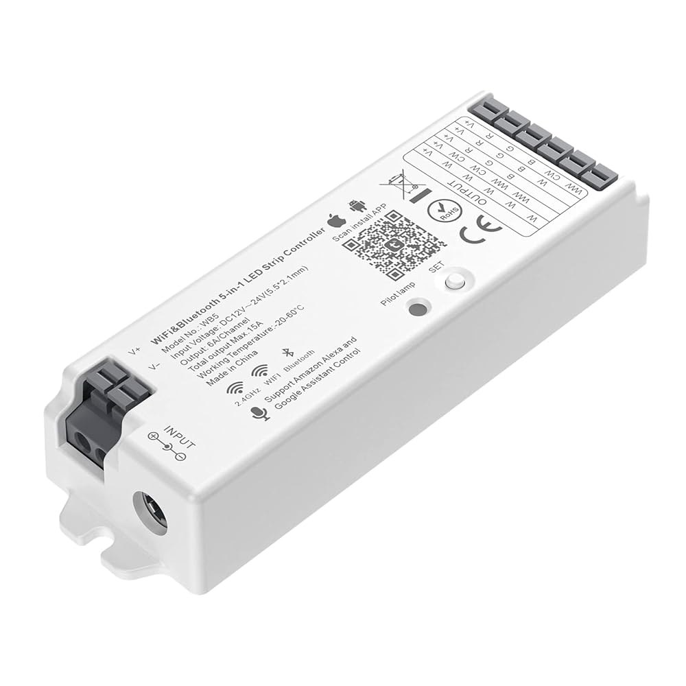 BTF-LIGHTING 5in1 WB5 2.4GHz Tuya WiFi PWM LED 컨트롤러, 알렉사 / 구글 홈 스마트 라이프 APP 제어와 호환되는 Dimming CCT RGB - 상품 이미지