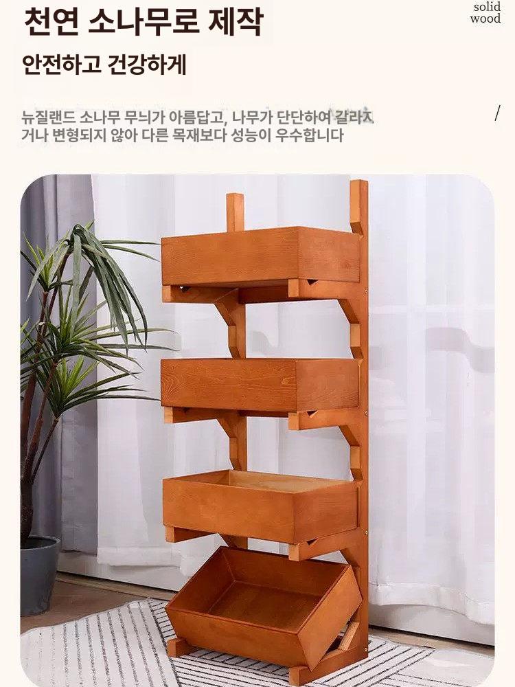 우드 트롤리 선반 이동식 원목 주방 웨건 수납장 3단 체리 우드 - 상세 이미지 2