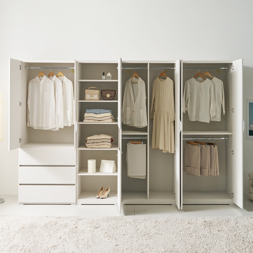 따숨 모듈 옷장 안방 드레스룸 키큰 이불장농 800x605x2000mm, 3단서랍형, 화이트 이미지 8