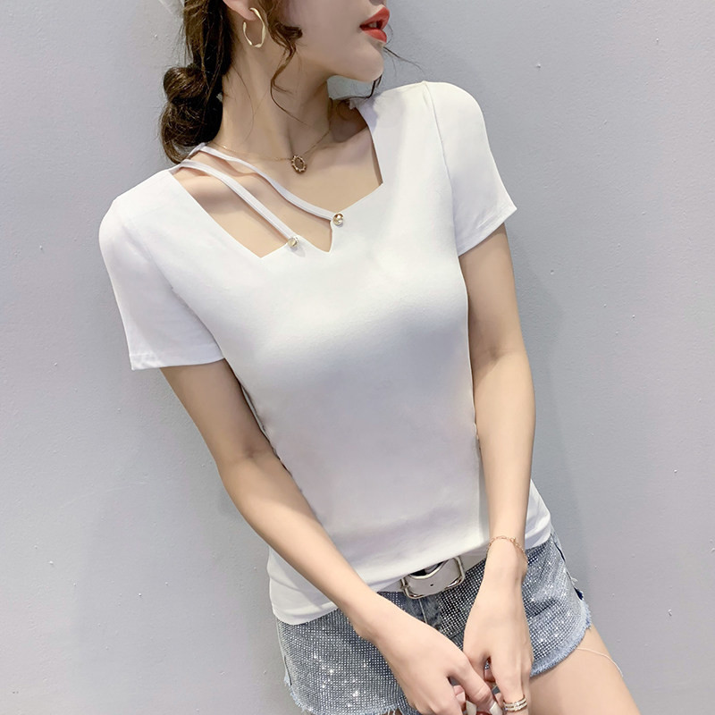 라인댄스 상의 사교 라틴 여성 방송 댄스스포츠 줌바복 반팔티 스퀘어넥 포인트 - 상세 이미지 3