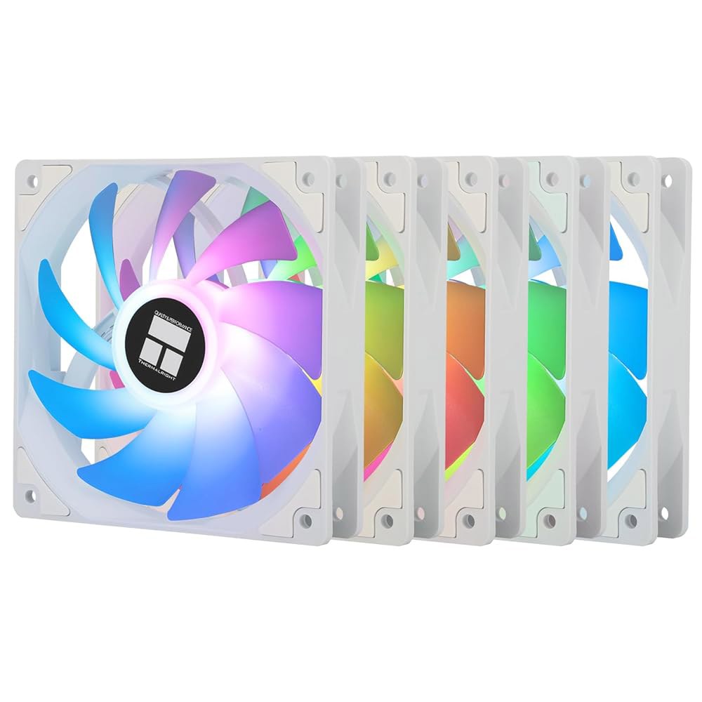 Thermalright 5팩 TL-C12CW-S CPU 팬 120mm 흰색 ARGB 케이스 쿨러 팬, S-FDB 베어링이 포함된 4핀 PWM 사일런트 컴퓨터 최대 1550RPM - 메인 이미지