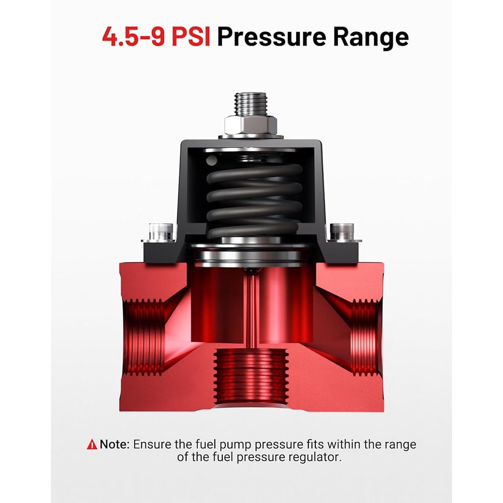 이블 에너지 연료 압력 조절기 카뷰레터 4.5-9 PSI, 게이지 포함 3/8인치 NPT, 카뷰레터용 바이패스 리턴 조절기, 빨간색 - 상세 이미지 3
