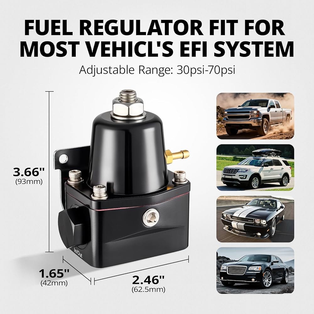 이블 에너지 연료 압력 조절기 6AN EFI 바이패스 리턴 조절 가능(30-70PSI), 블랙 - 상세 이미지 2