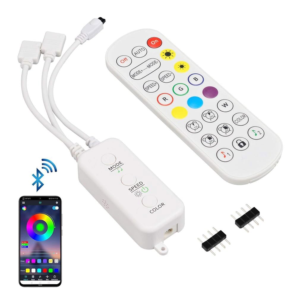 컨트롤러가 있는 Sunity LED 조명 원격 교체, 5V / 12V 24V 10mm RGB 스트립(2포트)과 호환되는 APP 음악 동기화 기능이 Bluetooth 컨트롤러 세트 - 상품 이미지