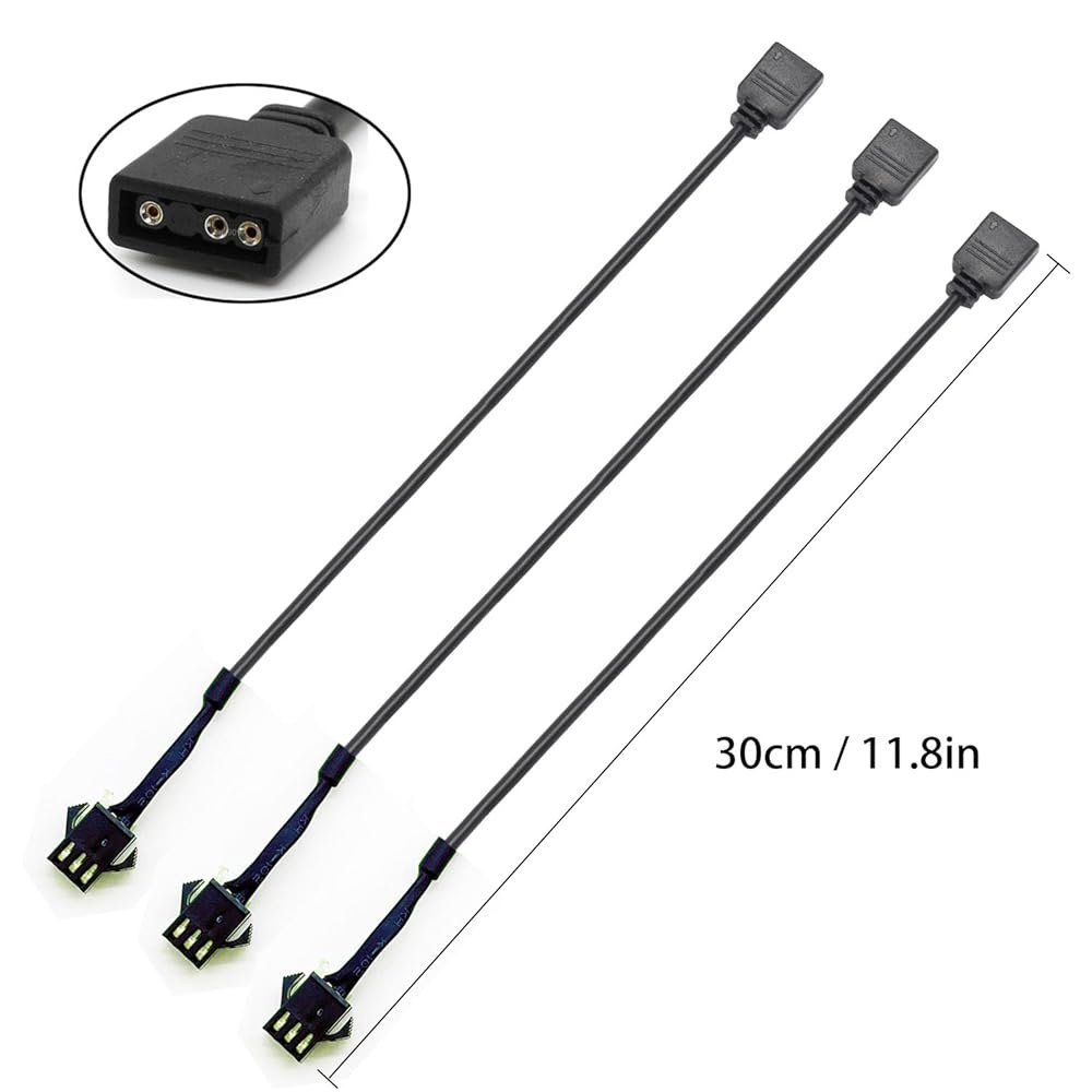Jstincal ARGB 여성 케이블, 1-to-1 확장 5V 3핀 디지털 주소 지정 RGB PC 11.8인치, 3팩 ARGB 1to1 3pcs - 상세 이미지 3