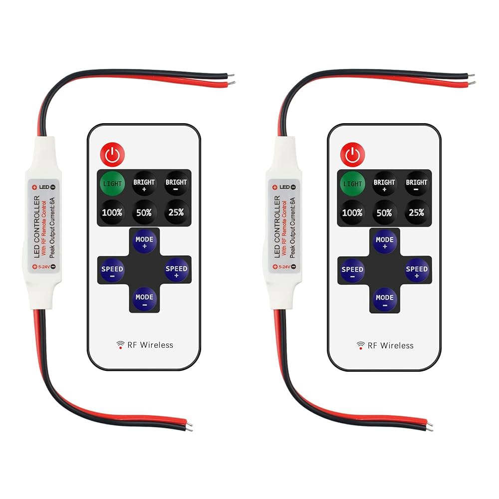 RGBZONE 2팩 RF 무선 리모컨, DC5V-DC24V 단색 5050 3528 5630 LED 스트립 조명, 디머 컨트롤러 밝기 및 효과 모드, 리모컨 Red - 상품 이미지