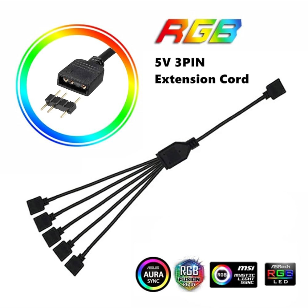 베스발로 ARGB 연장 케이블 3핀, 인터페이스 케이블, 5V 3핀 커넥터 허브, 12인치, 1-1 12-inch 1-1 - 상세 이미지 3
