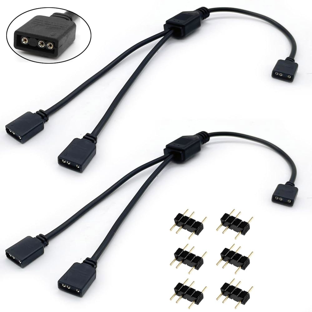 Jstincal ARGB 스플리터 케이블, 1대 2 암수 5V 3 핀 주소 지정 가능 RGB 확장 케이블 LED 동기화 PC 컴퓨터 팬 또는 시리즈(2팩)용 1-to-2 - 상세 이미지 2