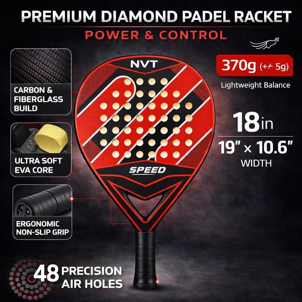성인용 Padel 라켓, 탄소 섬유 프레임 미끄럼 플레이를 경기 훈련 방지 및 패들, 페이스, 파워 컨트롤 Raqueta Pala 유리 그립, 경량 위한 - 상세 이미지 3