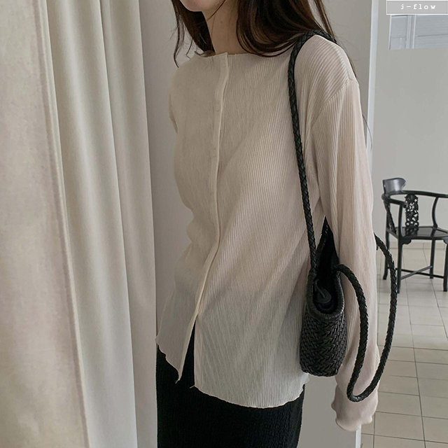 로이든 라운드 플리츠 블라우스 가디건 2col 봄 여름 카라넥 주름 스탠다드핏 제이플로우 - 상세 이미지 3