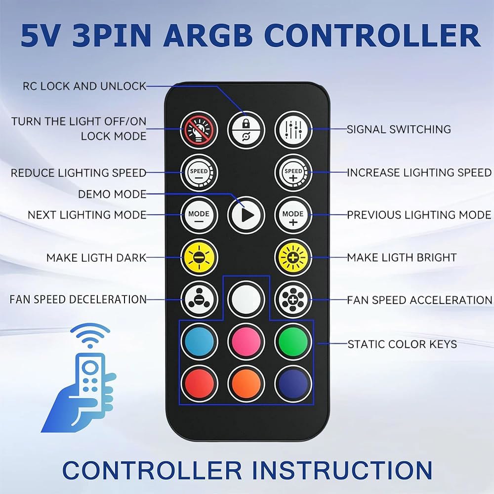 FUSIONWIS PC 팬 컨트롤러 10포트 ARGB 허브, 리모컨 커세어 포함 5V / 3PIN RGB PWM 케이스 냉각 및 주소 지정 가능한 조명 동기화를 위한 섀시 키 제어 - 상세 이미지 3