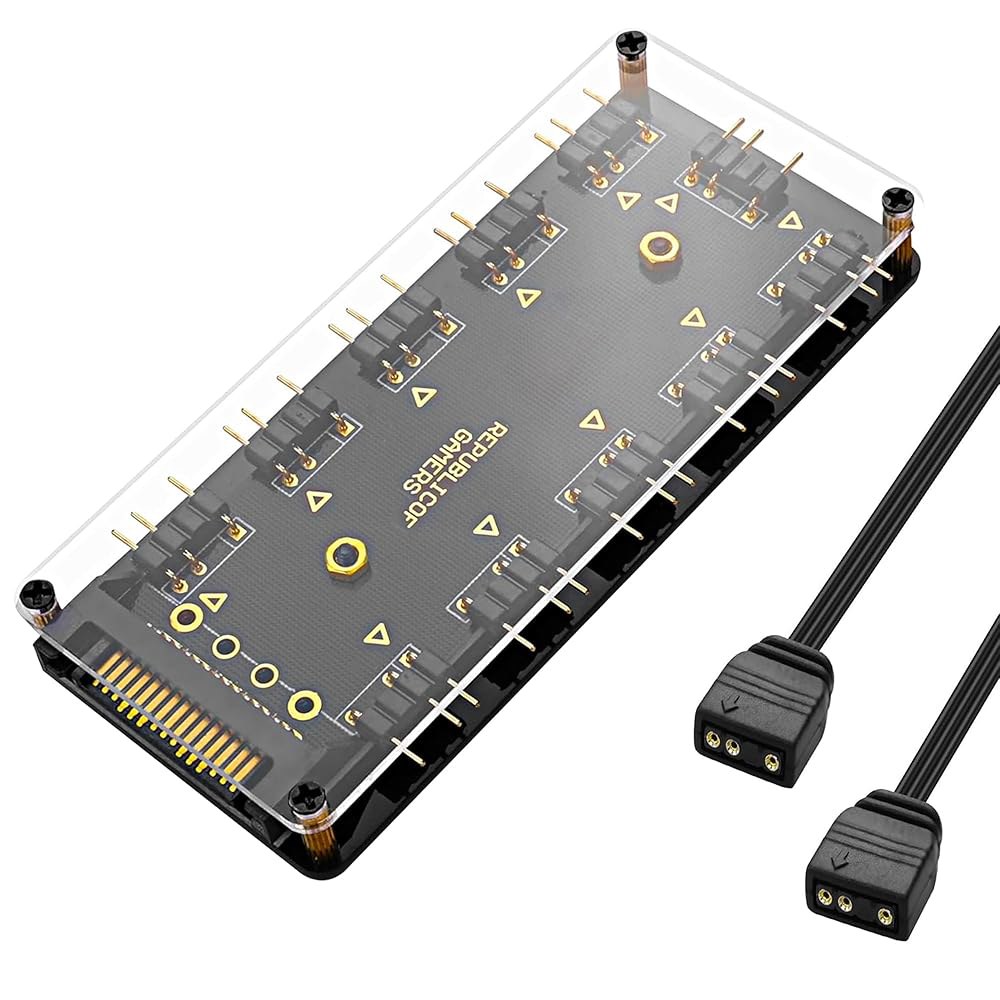 메이윌라 5V 3핀 ARGB LED 허브 컨트롤러, 10 웨이 RGB 스플리터 SATA 전원 연장 케이블 어댑터(확장 마더보드 인터페이스용 50CM 코드 포함) - 상품 이미지