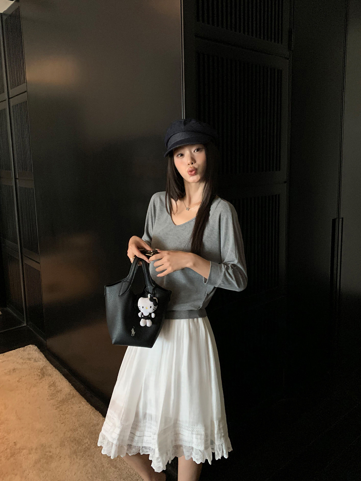 pusumede 레이스 플레어스커트 화이트 미디스커트 봄 여름 치마 - 상세 이미지 4
