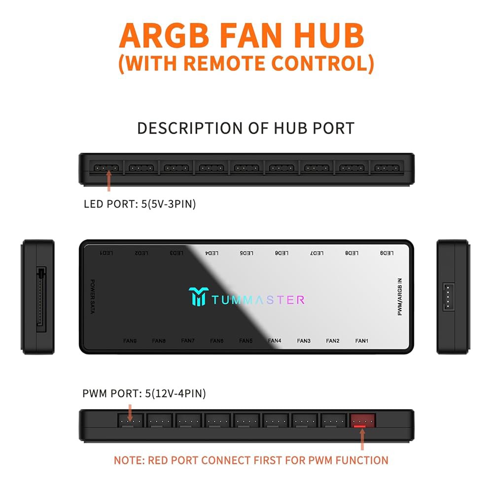 TUM마스터 ARGB 팬 허브 5V-3핀 LED 4핀 PWM 컨트롤러 RF 리모컨 Y-09 Silver - 상세 이미지 3