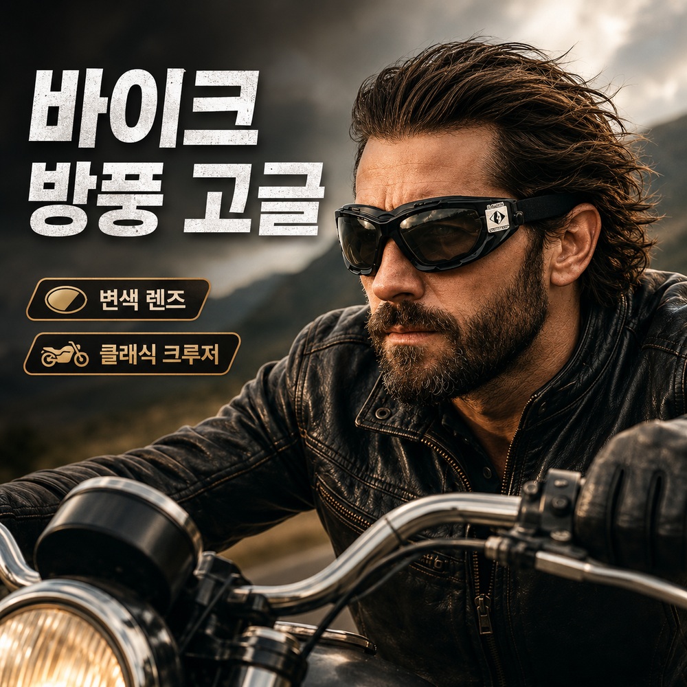 바이크 고글 할리스타일 방풍고글 크루져 렌즈 안경 변색 빈티지 라이딩 클래식 스포츠 - 상품 이미지