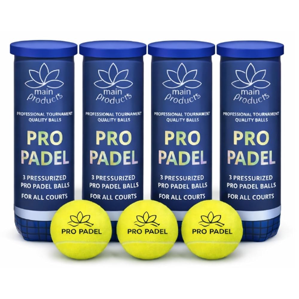 Main Products Pro Padel Balls - 천연 (공 품질 펠트 47 코어 4팩 가압 코트용 모든 토너먼트 파델 12개) 울 프리미엄 일관된 바운스 볼 고무 전문 - 상품 이미지