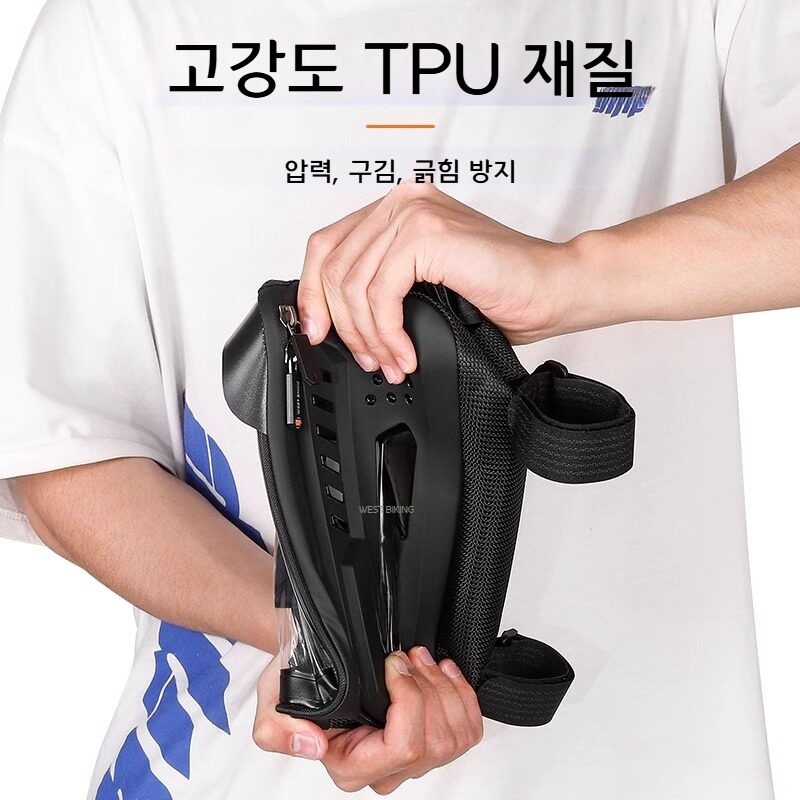 자전거 탑튜브 가방 하드쉘 프레임백 휴대폰 수납 블랙 2.2L 터치 방수 - 상세 이미지 3