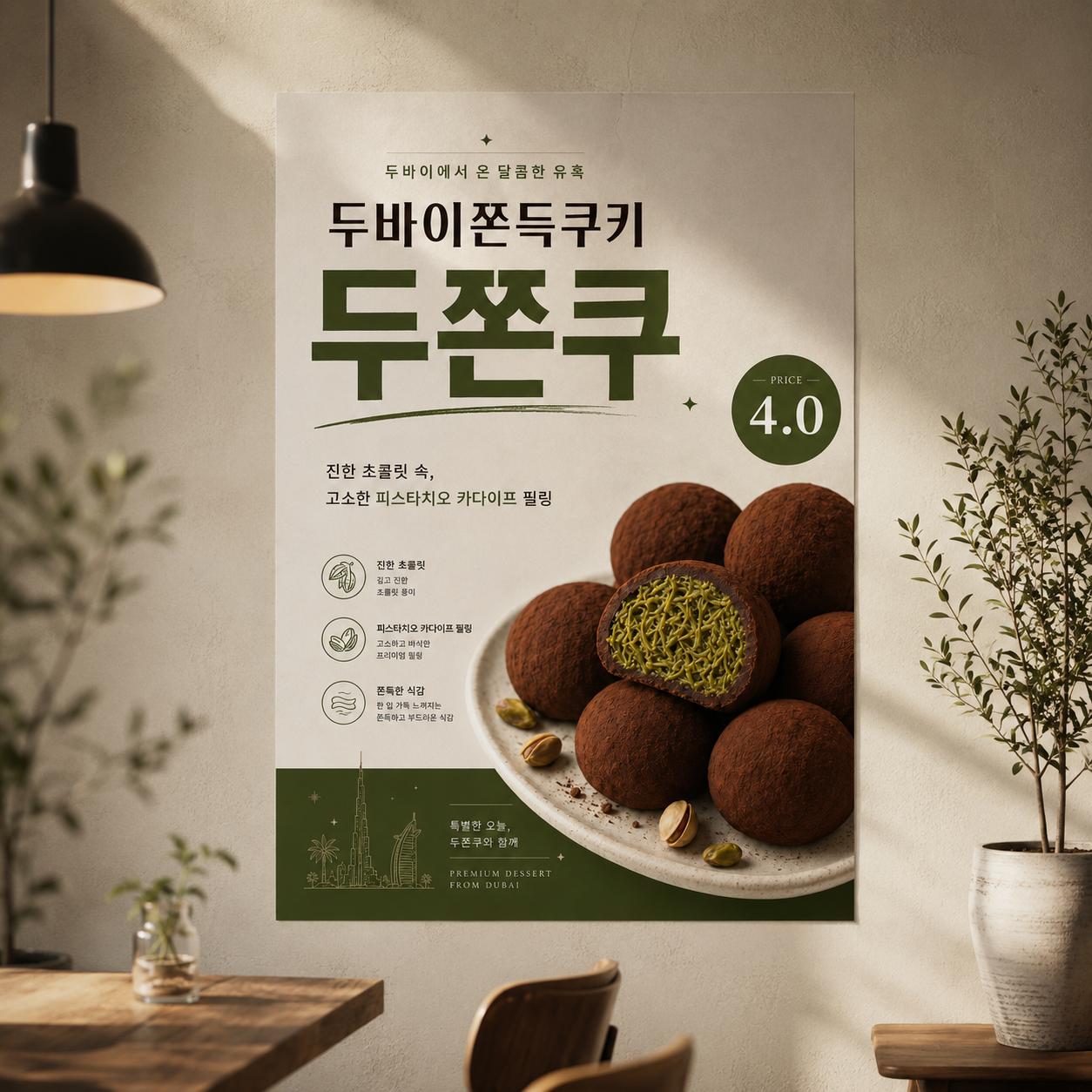 두바이쫀득쿠키 포스터 두쫀쿠 제작 메뉴 인쇄 디저트 카페 E 반광택 인화지 235g A3 - 상품 이미지