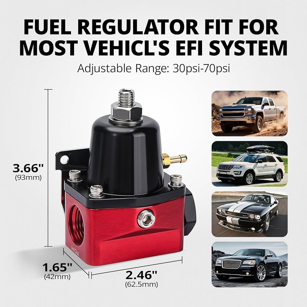 이블 에너지 연료 압력 조절기 6AN EFI 바이패스 리턴 조절 가능(30-70PSI), 빨간색 Red - 상세 이미지 2
