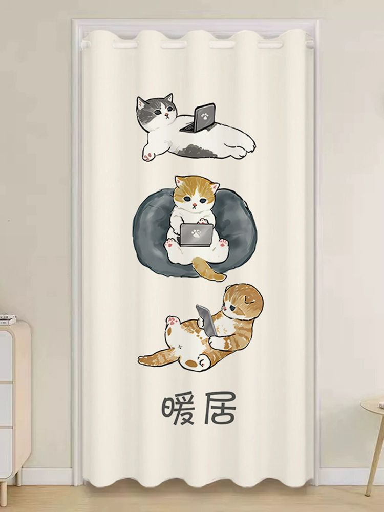 일본 고양이 가리개 커튼 풍수 150X220cm 55-80cm 120x높이 150+흰봉 너 뭐냐 우수 벨벳 - 상세 이미지 4