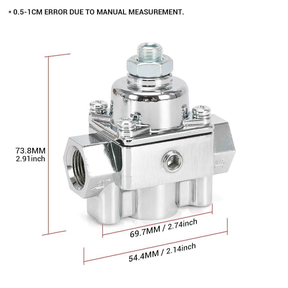 게이지가 있는 12-803 조절 가능한 연료 압력 조절기, Holley 및 Edelbrock 카뷰레터와 호환, 4.5-9 PSI, 3/8 NPT, 1-in 2-Out 12-803 - 상세 이미지 2