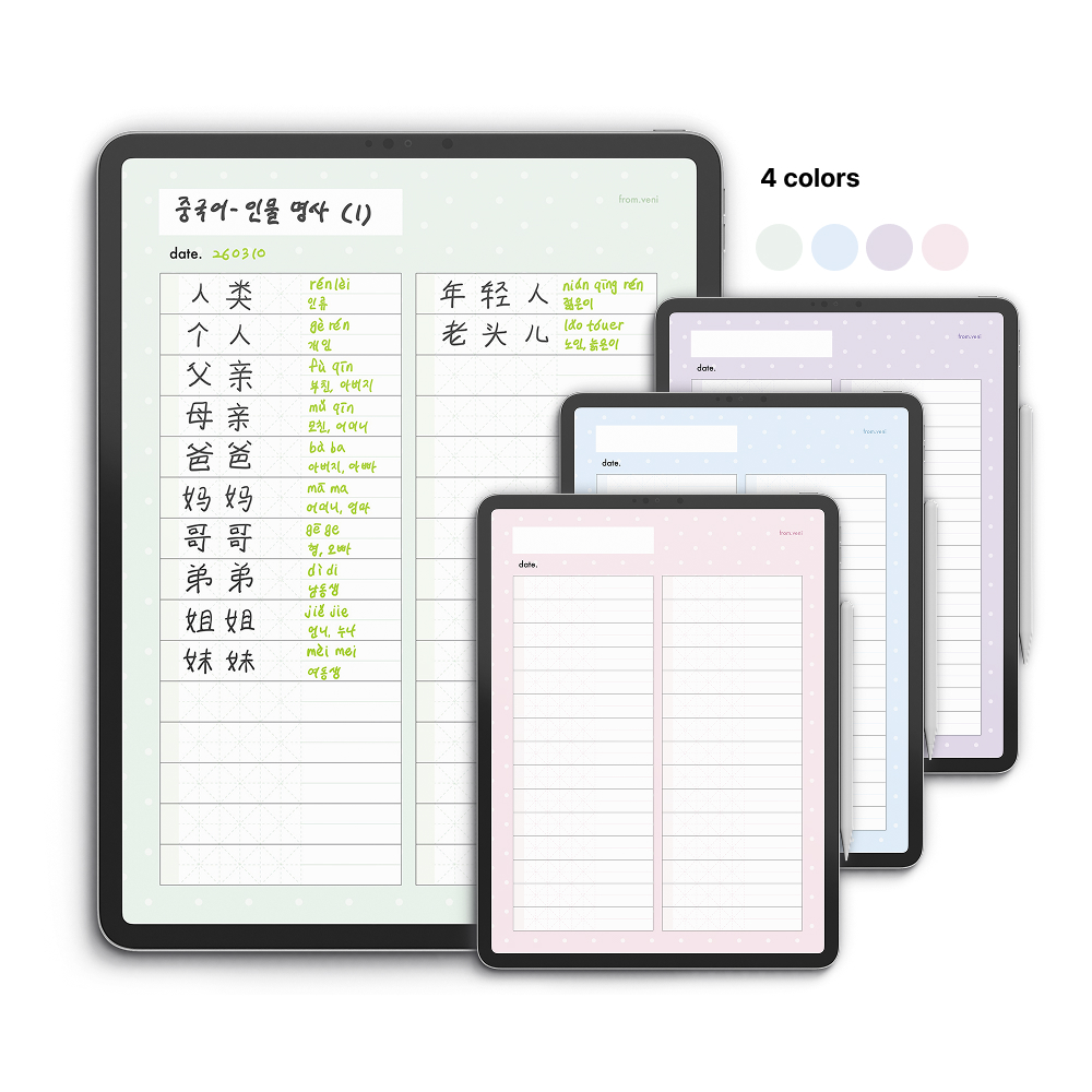 굿노트 중국어 단어장 양식 템플릿 디지털 pdf - 상품 이미지