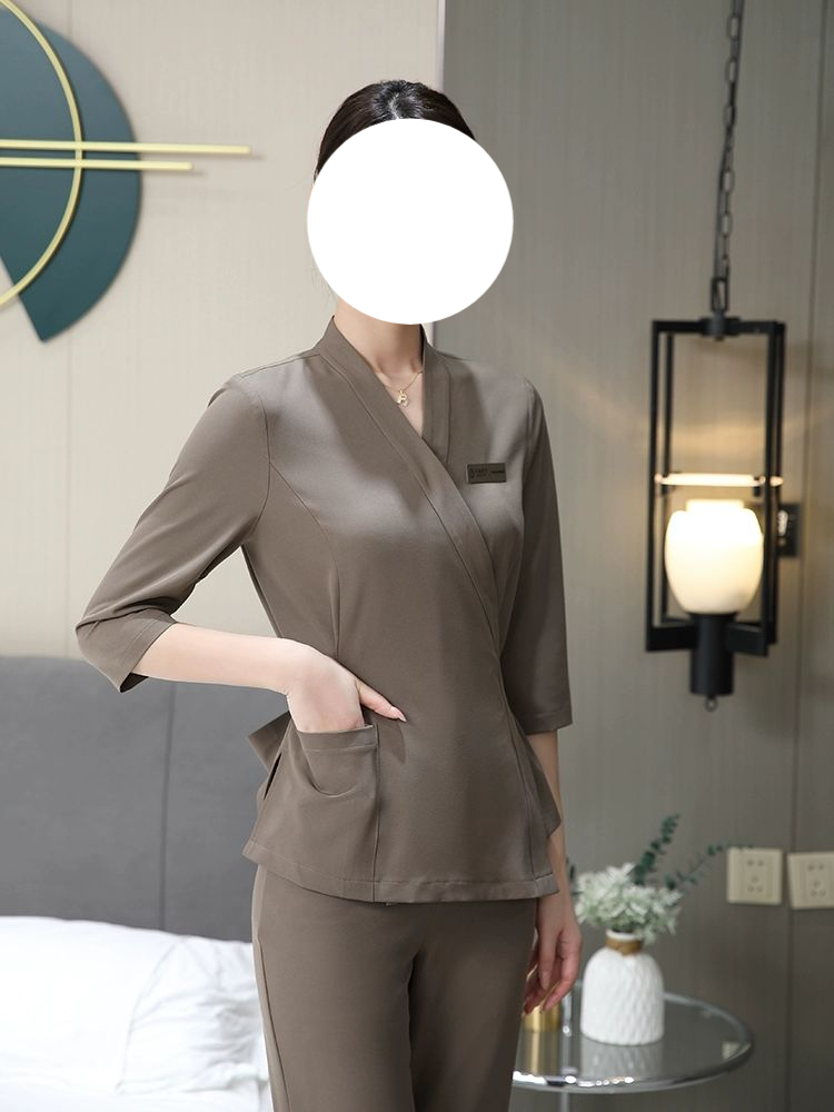 고급 미용 유니폼 가운 옷 세트 에스테틱 피부관리사 블랙 미드슬리브 S - 상품 이미지