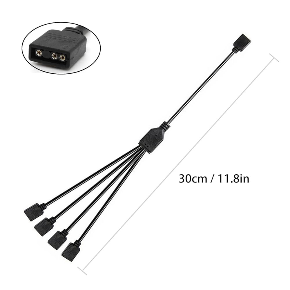 Jstincal ARGB 스플리터 케이블, 1대 4 암수 5V 3핀 주소 지정 가능 RGB 확장 컴퓨터 섀시 CPU 쿨러 및 팬용 LED 동기화 케이블(2팩) 1-to-2 - 상세 이미지 3