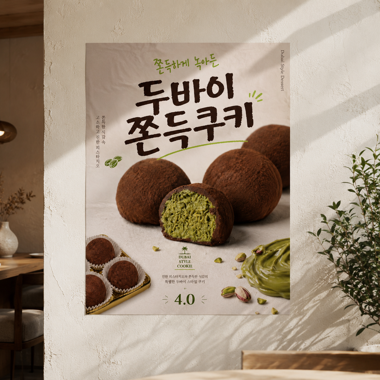 두바이쫀득쿠키 포스터 두쫀쿠 제작 메뉴 인쇄 디저트 카페 G 반광택 인화지 235g A3 - 상품 이미지
