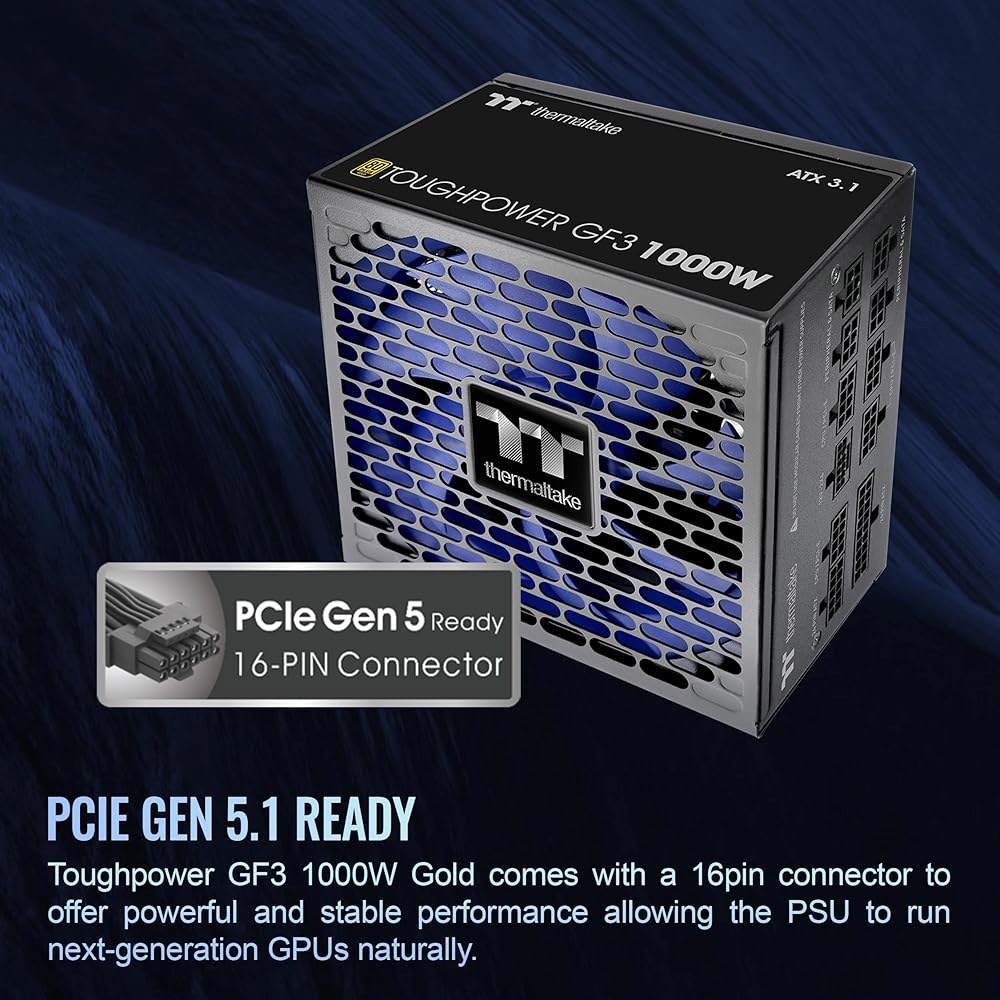 써멀테이크 터프파워 GF3 1000W, ATX 3.1, 네이티브 PCIe 5.1 12V-2x6, 플랫 케이블, 색상 일치 커넥터, 일본 메인 커패시터, 135mm 팬, 80개 이상 - 상세 이미지 3