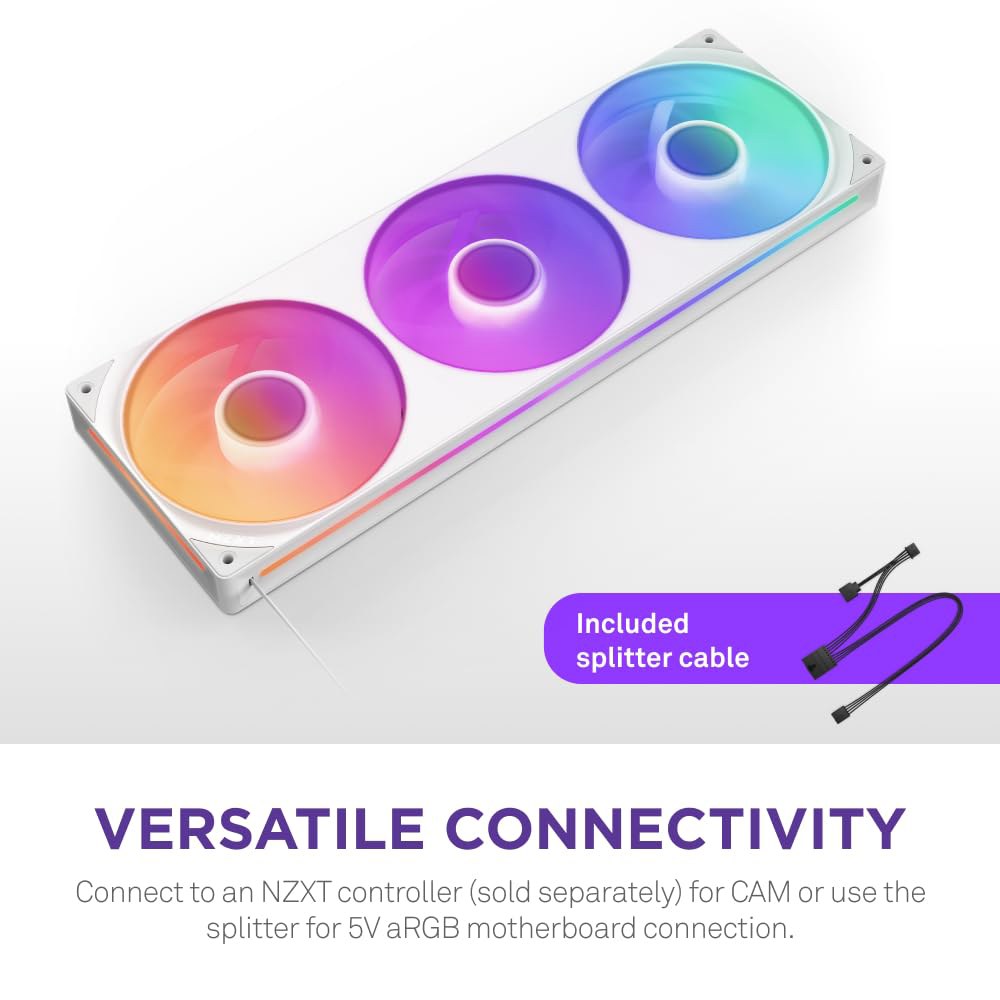 NZXT F360 RGB 코어 - 360mm 단일 프레임 팬 유닛, 3 x 120mm 포함 속도 및 조명 제어 높은 정압 공기 흐름 유체 다이내믹 베어링 팬당 8개의 aRGB LE - 상세 이미지 3