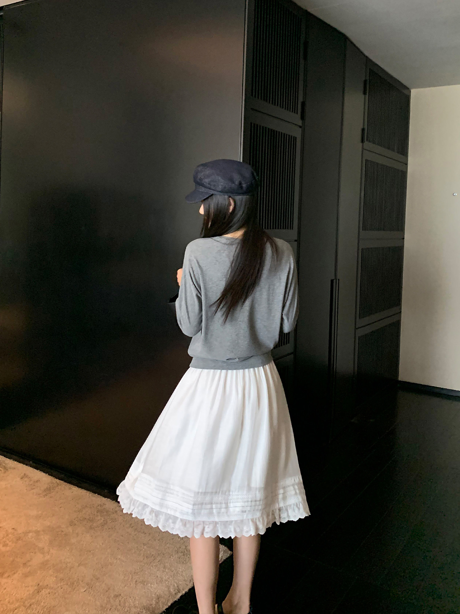 pusumede 레이스 플레어스커트 화이트 미디스커트 봄 여름 치마 - 상세 이미지 3