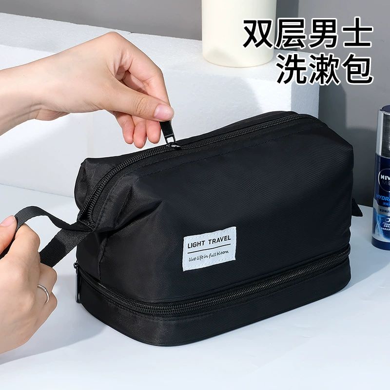 남자 사우나가방 남성 목욕 가방 여행용 파우치 스탠딩 클래식 블랙 건습분리 - 상세 이미지 2