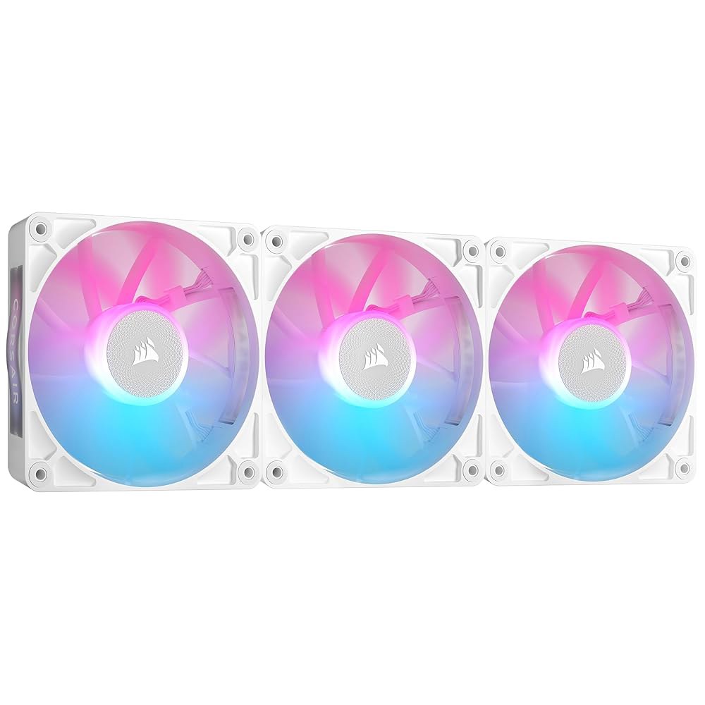 CORSAIR iCUE 링크 RX120 RGB 120mm PWM 팬(iCUE 시스템 허브 포함) - 마그네틱 돔 베어링 트리플 팩 화이트 Non-RGB Black 1 x 120mm - 상품 이미지
