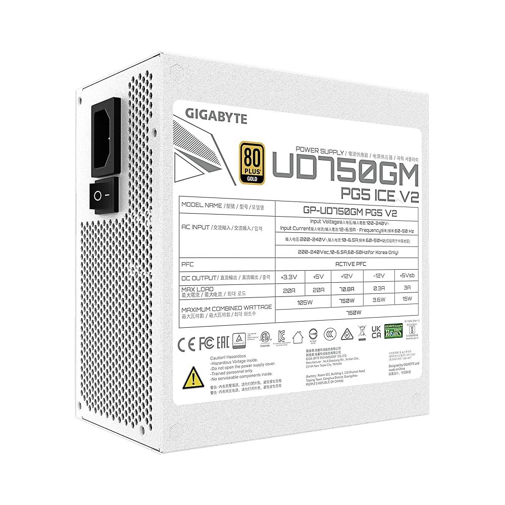 기가바이트 UD750GM PG5 V2 ICE - 750W 80 플러스 플래티넘 인증 PCIe5.1 준비 완료 ATX3.1 완전 모듈식 전원 공급 장치(GP-UD750GM ICE) - 상세 이미지 3