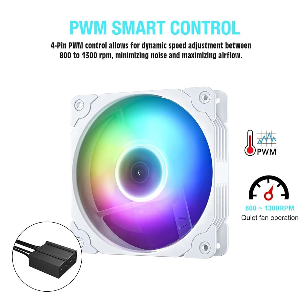 베트루 3팩 컴퓨터 케이스 팬 120mm 주소 RGB 및 PWM 냉각 팬, 컨트롤러 허브 포함 고성능 - 흰색 120mm-FDB Black 3 - 상세 이미지 3