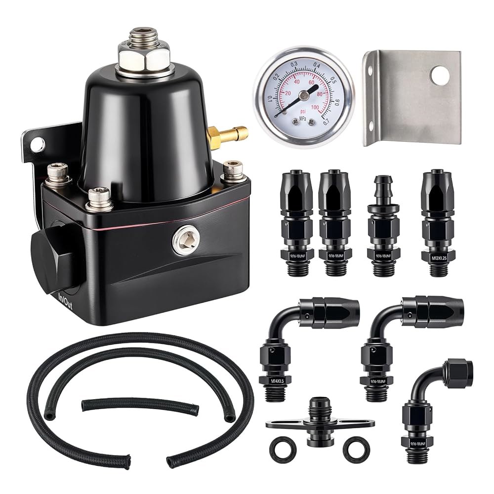 이블 에너지 연료 압력 조절기 6AN EFI 바이패스 리턴 조절 가능(30-70PSI), 블랙 - 상품 이미지