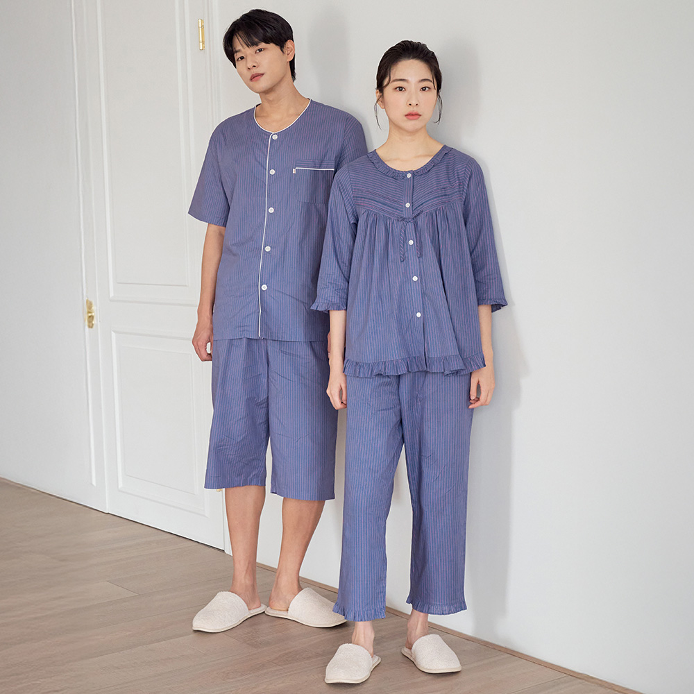 진퍼플ST 순면 빅사이즈 커플 잠옷 파자마 세트 이미지 2