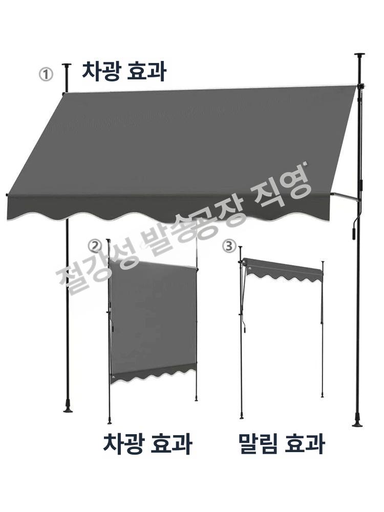 카페 어닝 식당 접이식 개폐식 차양막 테라스 발코니 수동 2mx1.2m+그레이 캐노피+그레이 - 상세 이미지 5