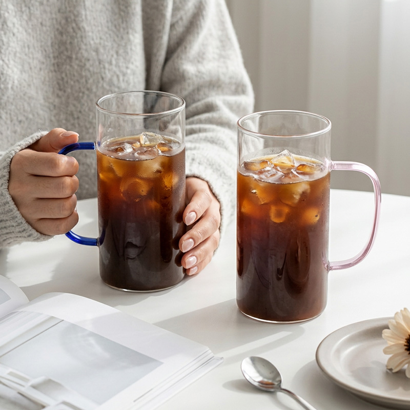 내열 손잡이 유리잔 세트 커피잔 티머그 집들이컵 730ml, 2개, 혼합 - 상품 이미지