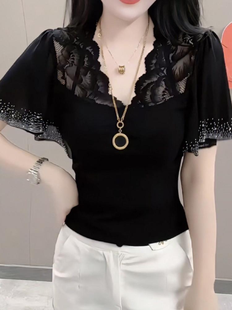 반팔 퍼프 망사 블라우스 셔링 시스루 퍼프소매 셔츠 여름 여성 레이스 남방 루즈핏 긴팔 - 상세 이미지 4