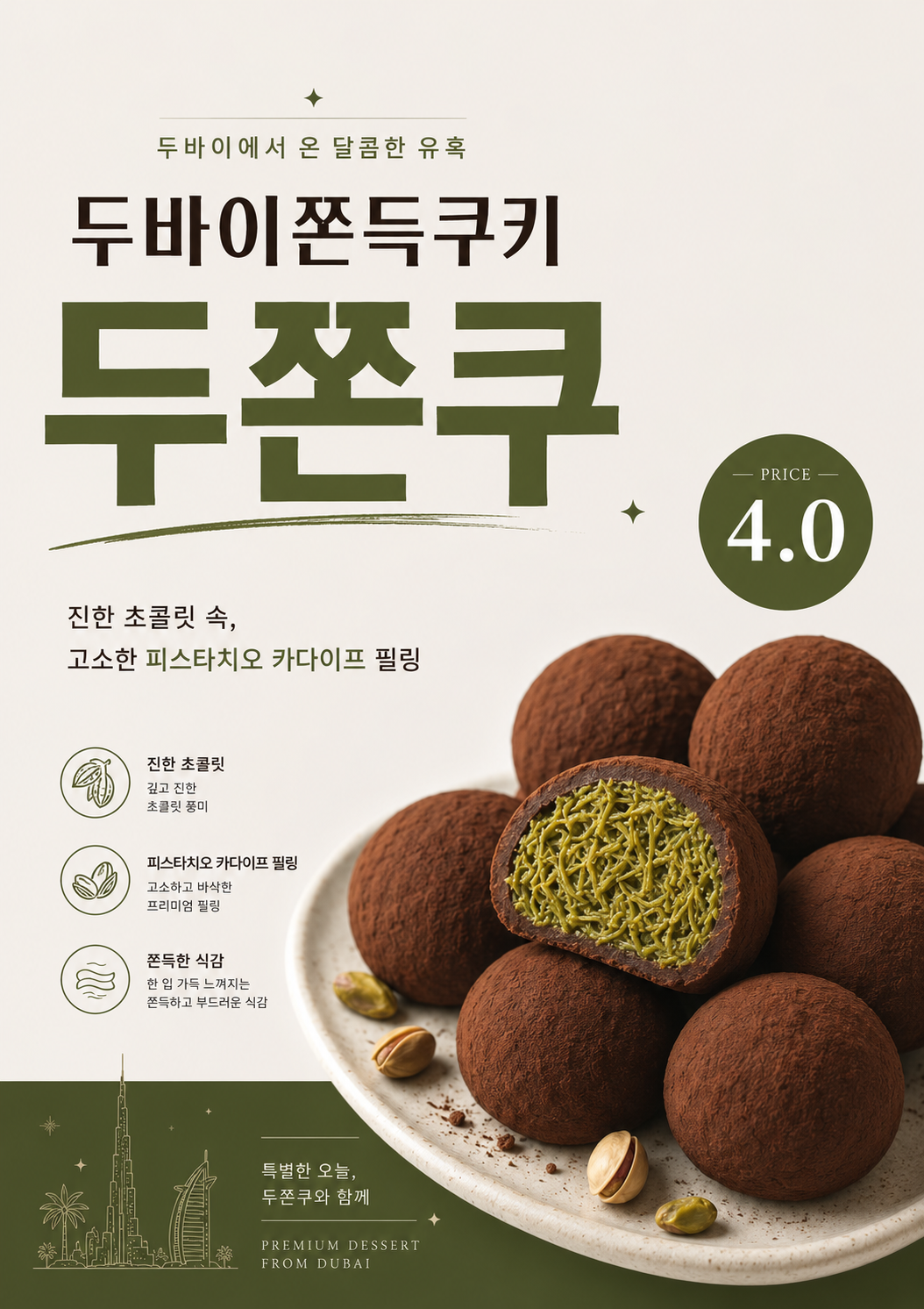 두바이쫀득쿠키 포스터 두쫀쿠 제작 메뉴 인쇄 디저트 카페 E 반광택 인화지 235g A3 - 상세 이미지 2