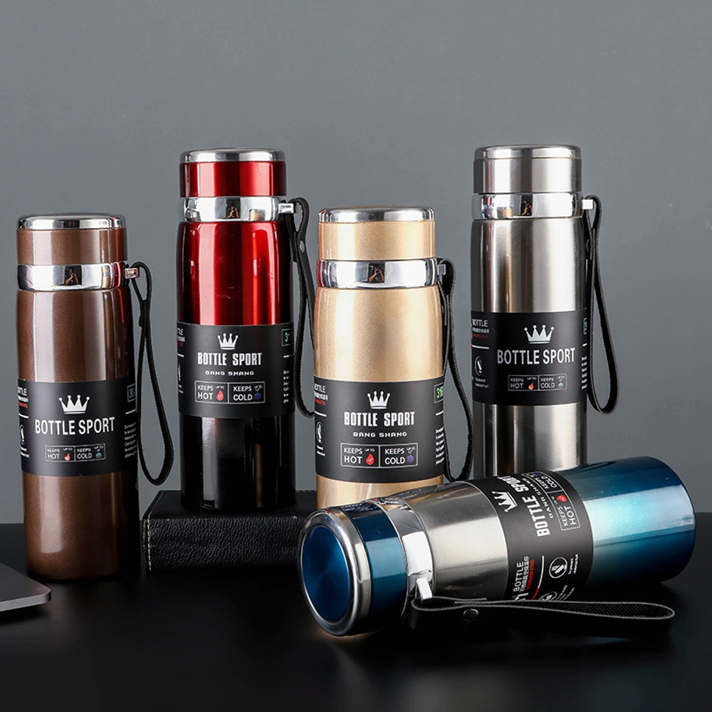 스트랩 텀블러 대용량 보온 보냉 800ml 1000ml 316 스테인리스 물병 실버 800ml - 상품 이미지