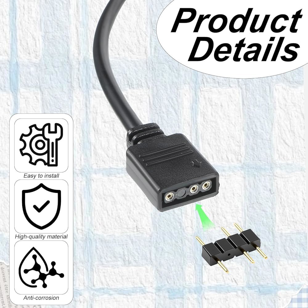 어댑터 핀 JST 3핀 커넥터 RGB 연장 케이블이 있는 3팩 ARGB 케이블 5V 3핀-SM 남성 어댑터, 1대1 케이블, 11.8인치 - 상세 이미지 3