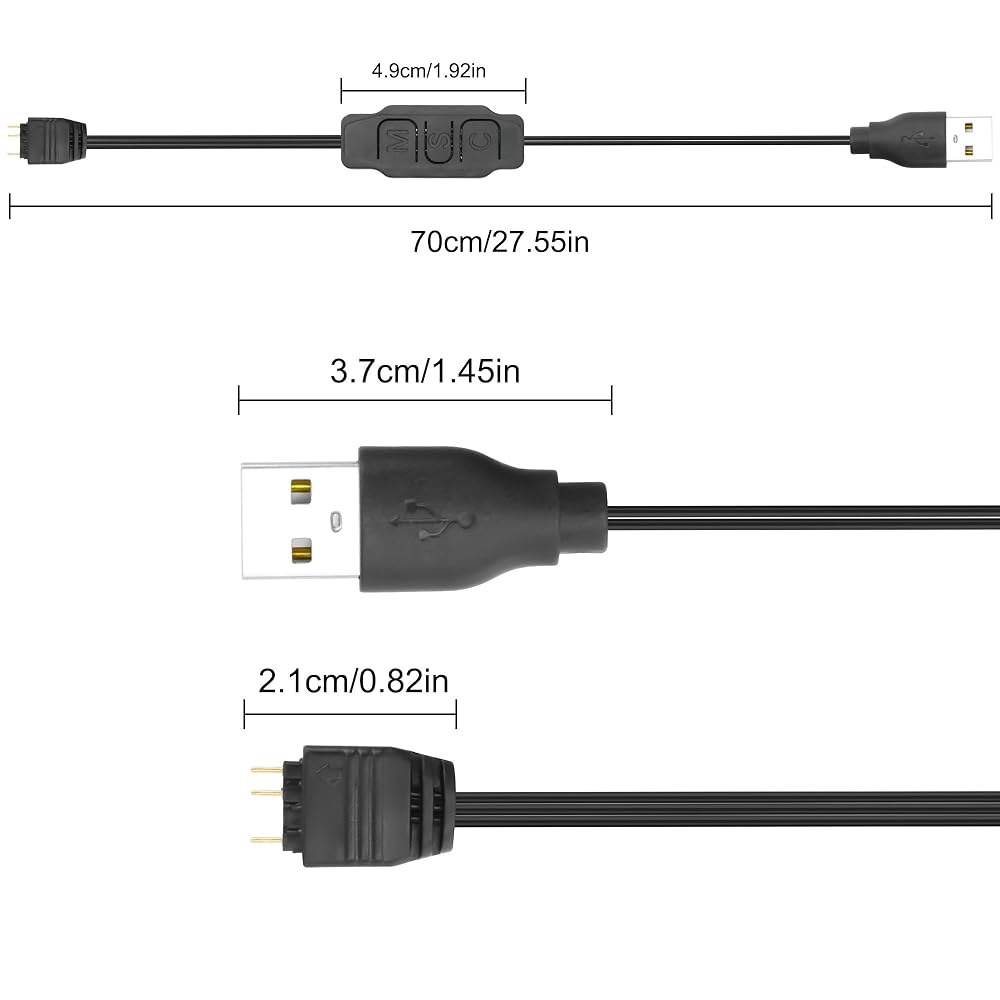 XMSJSIY 5V 3핀 ARGB 컨트롤러 USB 전원 공급 RGB PC 팬 LED 라이트 스트립 케이블 - 2PCS - 상세 이미지 2