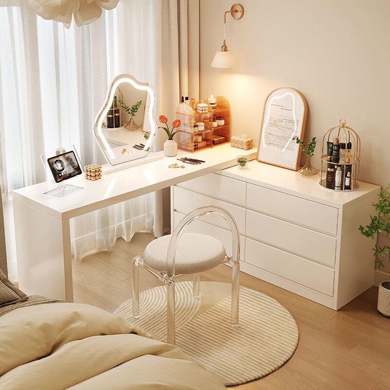 자화장대 수납거울 책상 원목 서랍장 전신거울 거울포함 수납장 기역자 확장형 콘솔 세트 틈새 80cm x 100cm 검정+흰색 직접 설치 - 상세 이미지 2