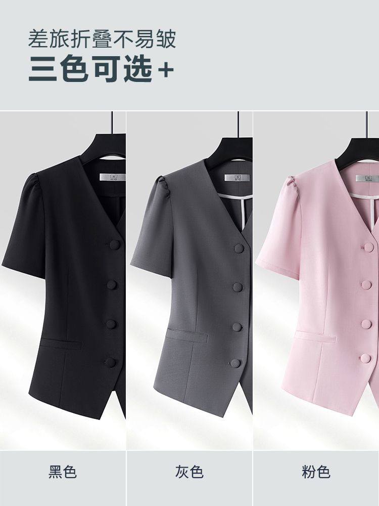 수트세트 자켓 반바지 투피스 여성정장세트 와이드팬츠 오피스룩 여자 반팔 셋업수트 여름 더블 그 S - 상세 이미지 2