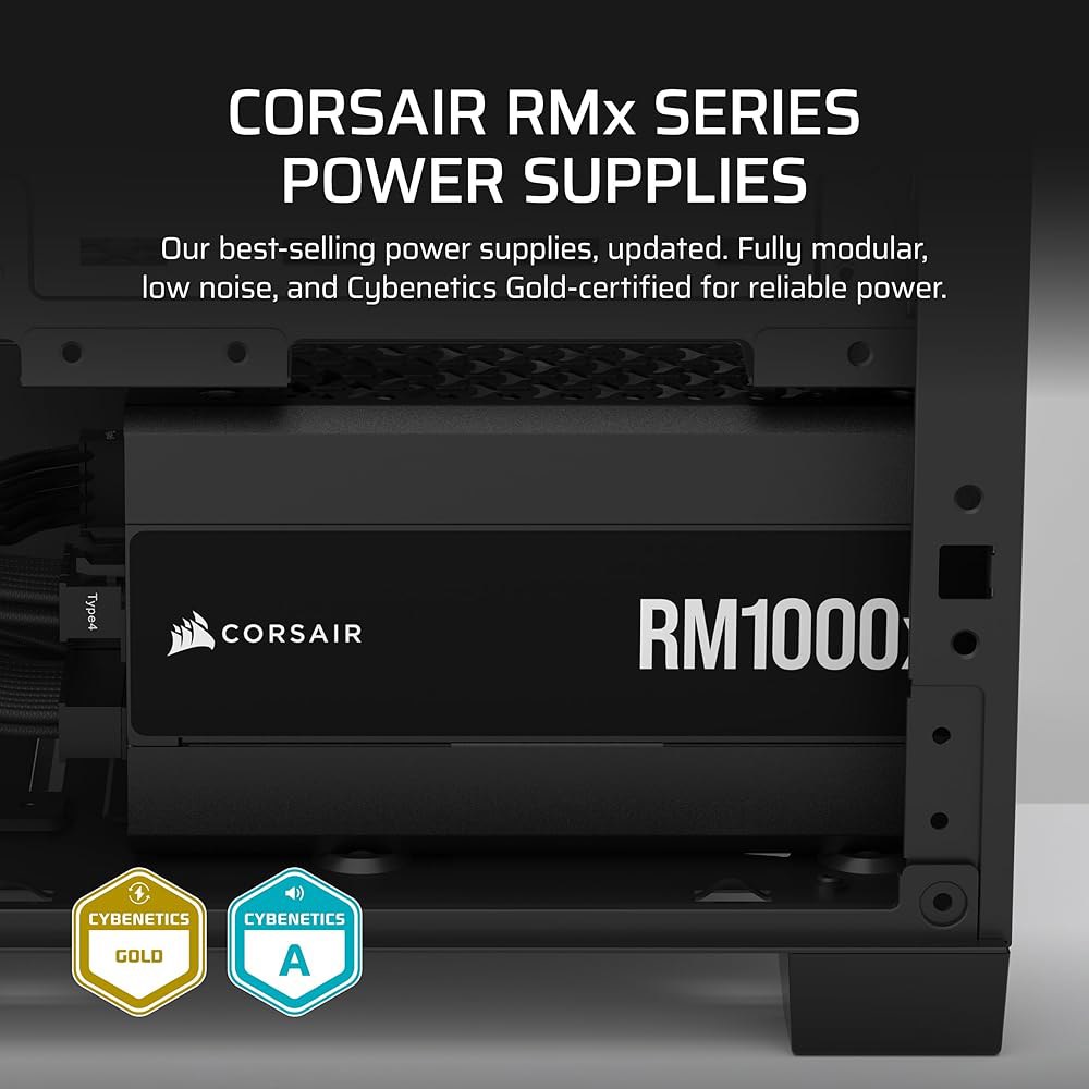CORSAIR RM1000x ATX 3.1 PCIe 5.1 준비 완료 1000W 전원 공급 장치 u2013 저소음, 사이베네틱스 골드 효율, 네이티브 12V-2x6 커넥터 블랙 - 상세 이미지 2