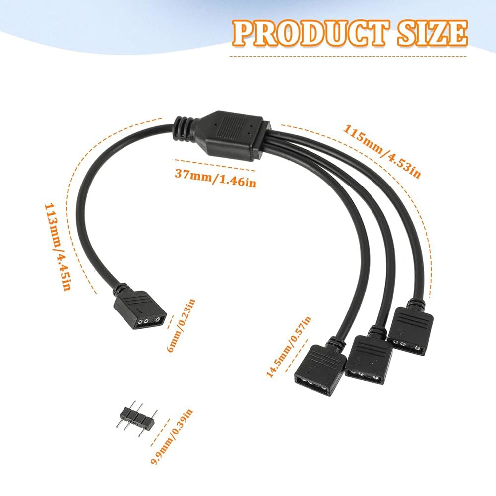 HUAREW 1-to-3 ARGB 스플리터 케이블, 5V 3핀 주소 지정 가능 RGB 확장 PC 컴퓨터, LED 시리즈 또는 팬용 케이블(2팩) - 상세 이미지 2