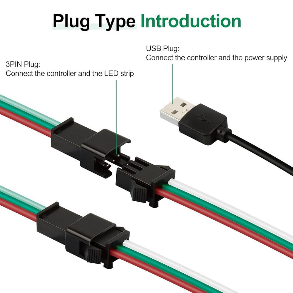 RGBZONE DC 5V USB LED 컨트롤러, 21키 RF 무선 리모컨, 1M / 3.3FT 3핀 WS2812 WS2811 WS2812B 드림 컬러 스트립 조명 4PIN-IR - 상세 이미지 2